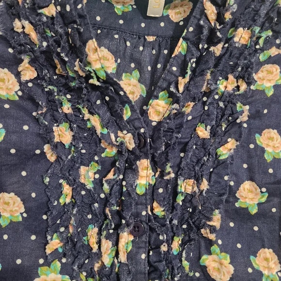 LC Lauren Conrad Navy Floral Blouse 3/4 Length Sleeves, size M - Picture 4 of 7